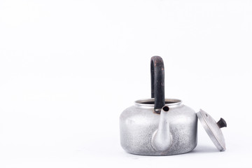 Obraz premium old vintage retro Kettle on white background drink isolated ( still life). Which, kettle made of aluminum materials. 