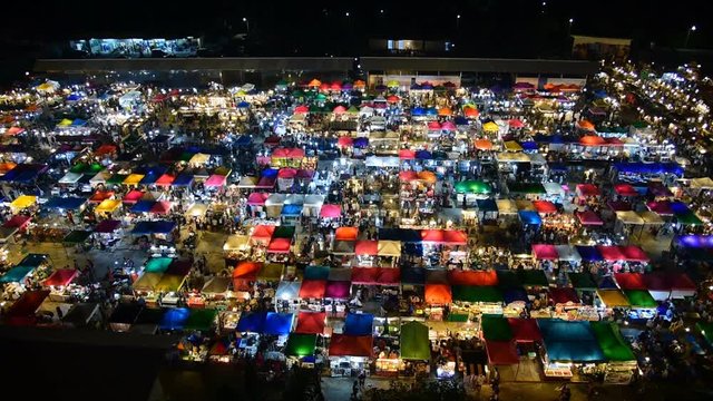 night market high view from building colorful tent retail shops and lighting