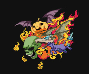 Evil in blaze hand draw vector cartoon illustration