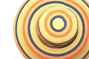 Colorful summer hat isolated on white background top view