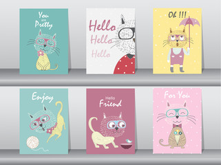 Set of cute animals poster,template,cards,cats,Vector illustrations 