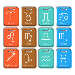 Signs of zodiac, flat colored icons for horoscope and predictions