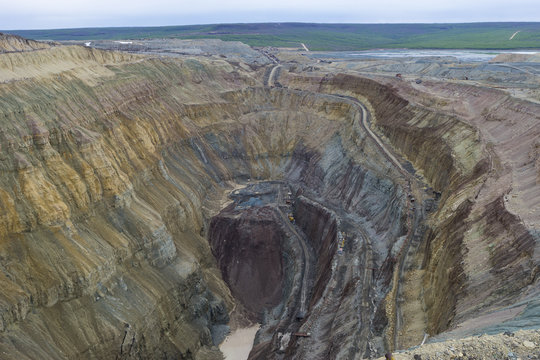 Diamond mining pit in the town of Aykhal, Yakutia, Russia. ALROSA.