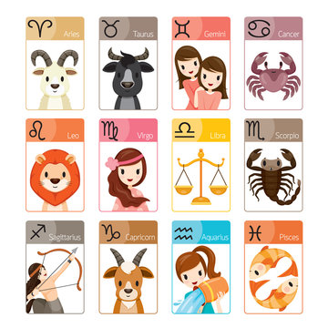 Zodiac Signs Icons Set, Astrological, Constellation, Western, Fortunetelling, Animal
