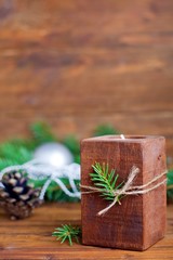 decorative candle on a Christmas background