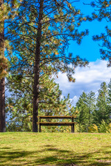 A bench with gorgeous view at mountain lake, British Columbia, Canada.