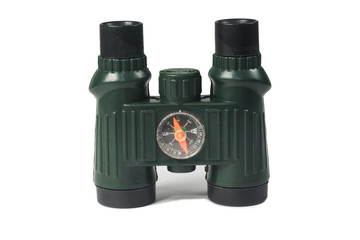 binoculars with compass isolated on white
