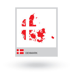 Map of Denmark with national flag. 