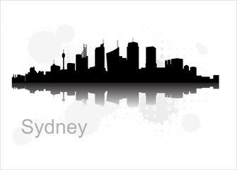 Sydney city skyline vector flat design monochrome illustration, black silhouette