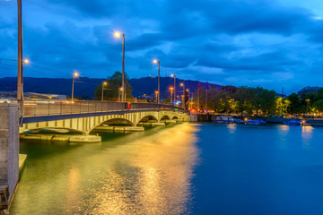 Night view of historic Zurich city center  on summer, Canton of Zurich, Switzerland.