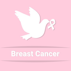 White Pigeon Hold Pink Ribbon Breast Cancer Awareness