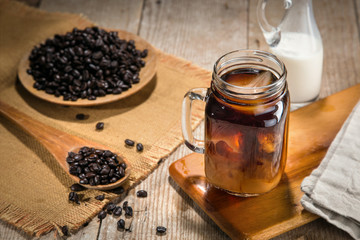 Homemade cold brew ice coffee with cream delicious beautiful decoration lifestyle jar