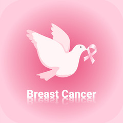 White Pigeon Hold Pink Ribbon Breast Cancer Awareness
