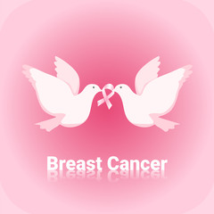 White Pigeon Couple Hold Pink Ribbon Breast Cancer Awareness