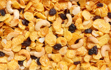 cornflakes coated caramel with cashews and raisins