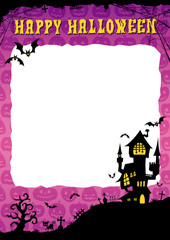 ハロウィン：城のそびえる背景（紫）縦1