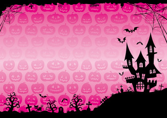 ハロウィン：城のそびえる背景（ピンク）横2