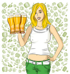Vector Woman With Glass of Beer On Oktoberfest