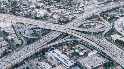 Fototapeta premium Freeway junction aerial view in Los angeles, california