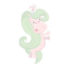 Cute beautiful Unicorn isolated on white. Magic unicorn icon. Hand drawn unicorn is perfect for t-shirt design, fabric, textile