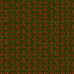 декоративный цветочный узор красный на зелёном фоне
