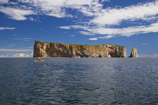 Sea-kayaking near Perce Rock, Gaspe, Quebec, Canada.