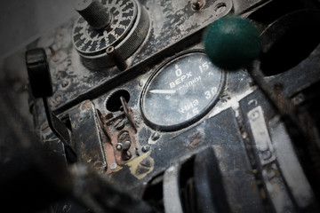 Center console and throttles in airplane