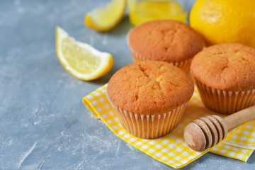 Homemade, lemon muffins with honey and mint 