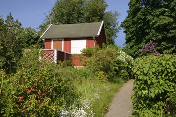 Fototapeta na wymiar Idyllic cottage in botanical garden.