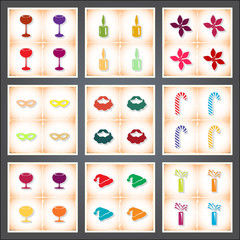 Christmas. A set of flat stickers with shadow on old paper