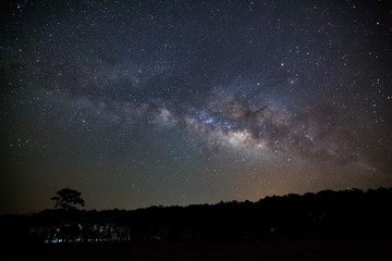 Milky Way Galaxy and Silhouette of Tree with cloud.Long exposure