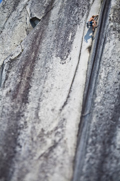 A strong male climber climbing Crescent Crack 10d, Squamish, BC