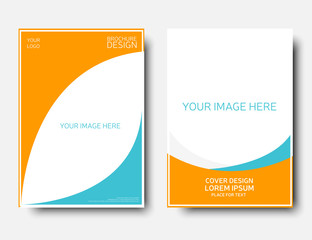 Empty creative annual report template, blue and orange brochure layout.