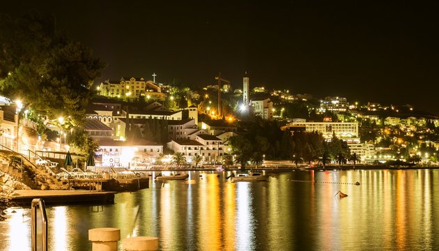 Neum resort, beautiful night landscape, Bosnia and Herzegovina