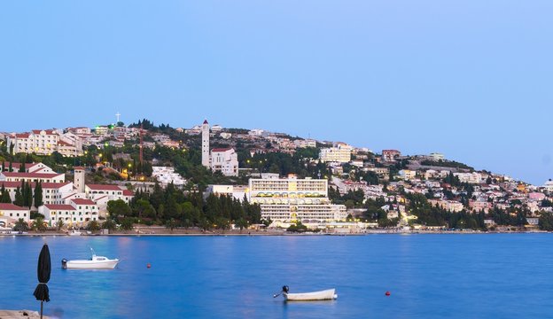 Neum town in the evening, tourist resort in Bosnia and Herzegovina