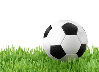 Fototapeta na wymiar Soccer football on green grass isolated on white