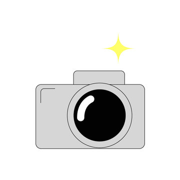 Icon camera with flash. Stock Lienen flat isolated