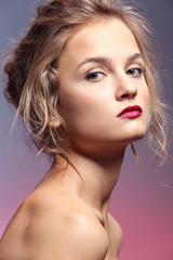 Naklejka premium Closeup portrait of beautiful young woman