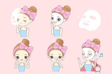 cartoon woman do facial care