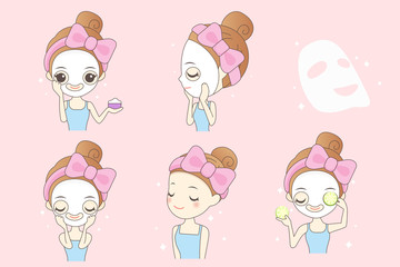 cartoon woman do facial care