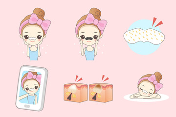 cartoon woman do facial care