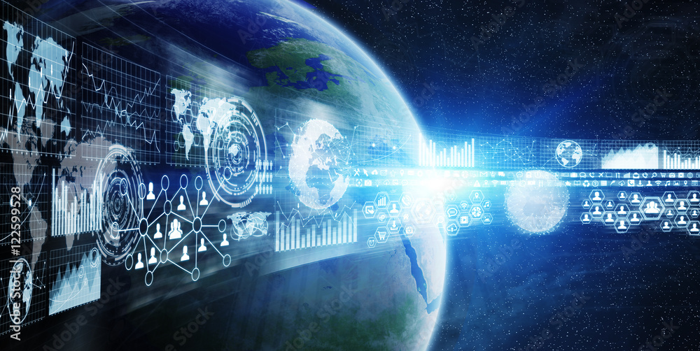 Aufkleber global network and data exchange over the world