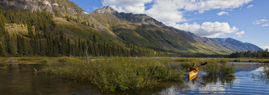 Kayaking on Annie Lake, Yukon, Canada.