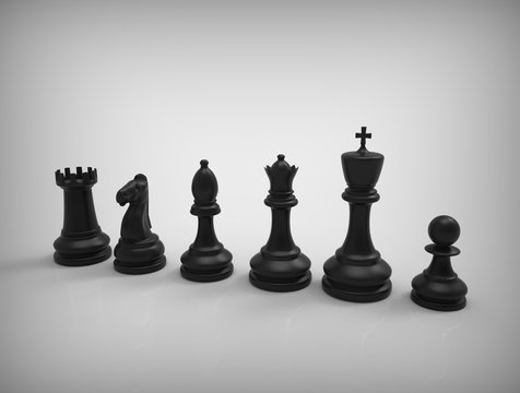 Black chess pieces on background.