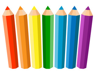 Set Of Seven Colored Pencils On White Background. Vector illustration.