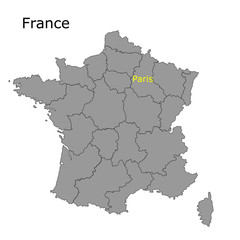 Contour map of France on white