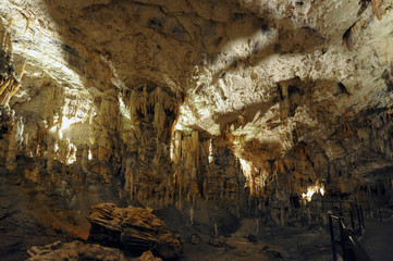 Stalactites and stalagmites inside the Postojna cave (Postojna Jama), Slovenia 