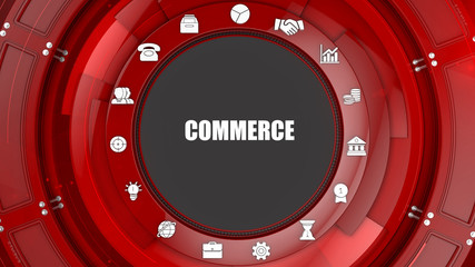 Commerce concept image with business icons and copyspace.
