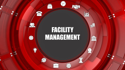Facility management concept image with business icons and copyspace.