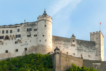 Fototapeta na wymiar Portion of the mighty 1077 era Salzburg Castle